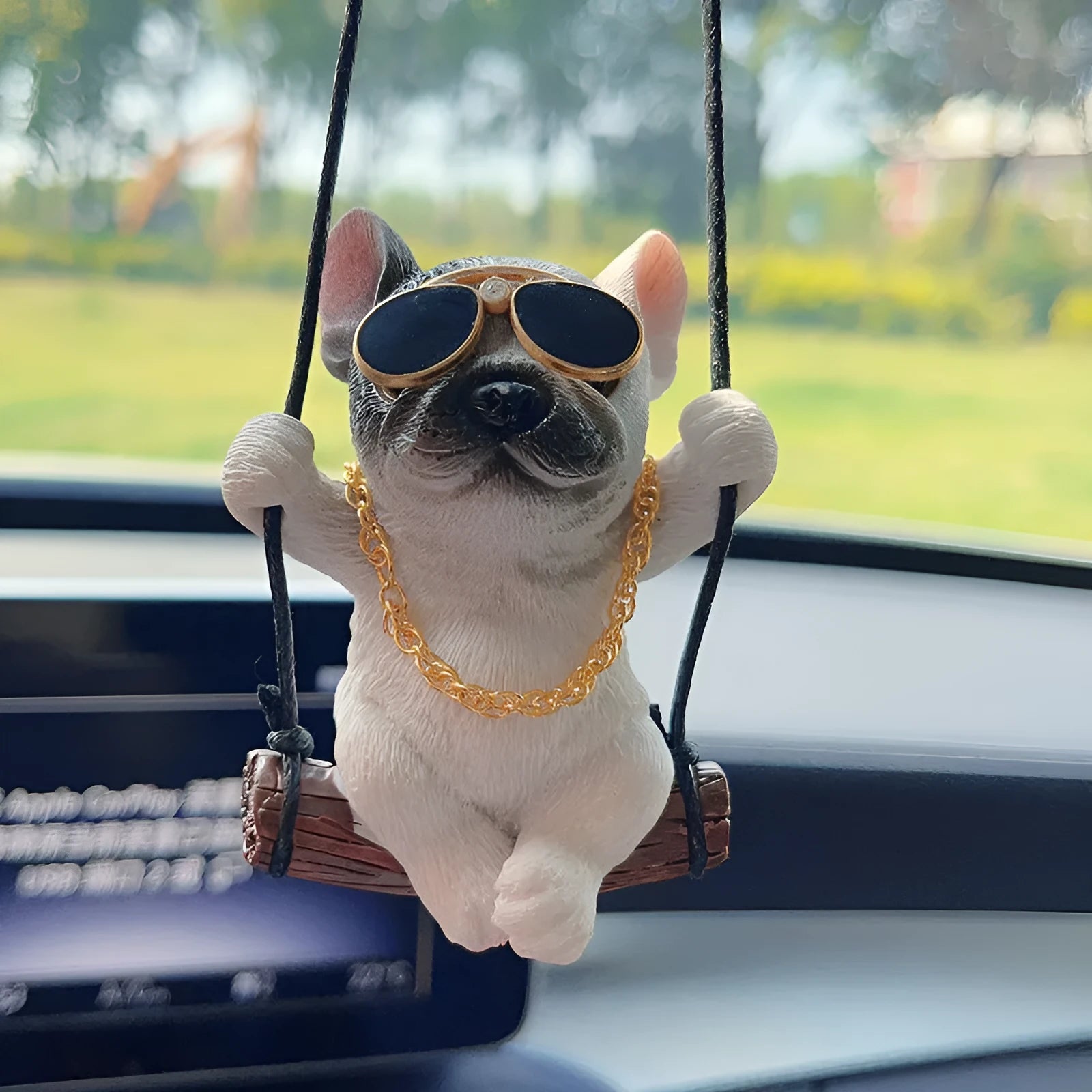 Resin bulldog cartoon-style car hanging ornament for rearview mirror decoration