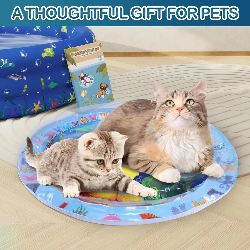 Thickened PVC water sensory playmat for cats with ocean fish theme and floating toys