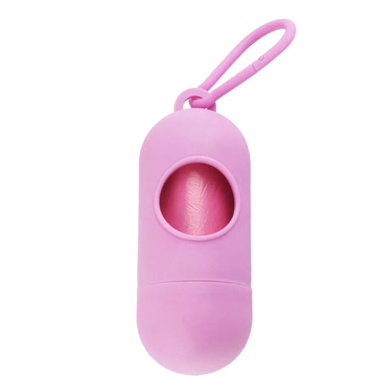 Compact plastic dog poo bag holder with Velcro strap and metal side hook