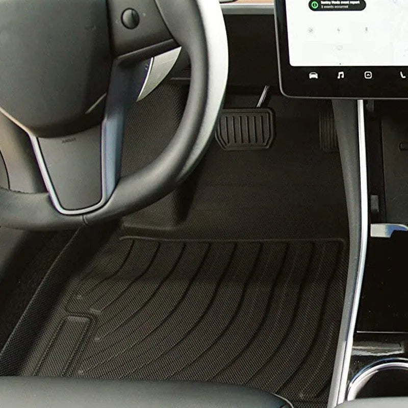 Rubber TPE floor mats designed for Tesla Model 3, Y, X, and S cars