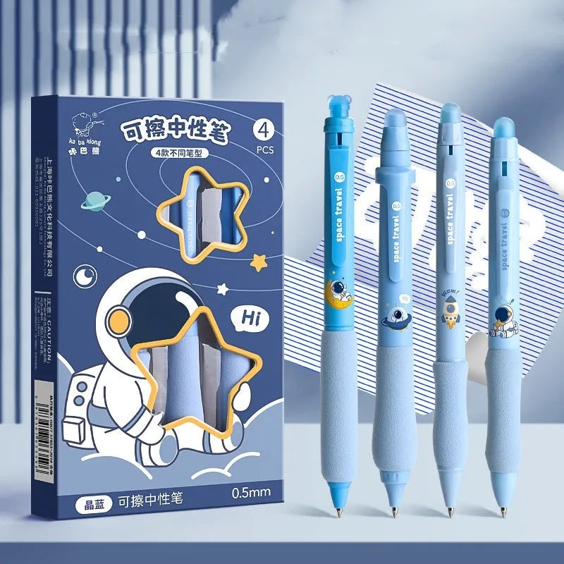 Cartoon-themed erasable gel pen with 0.5mm tip and friction eraser in various designs