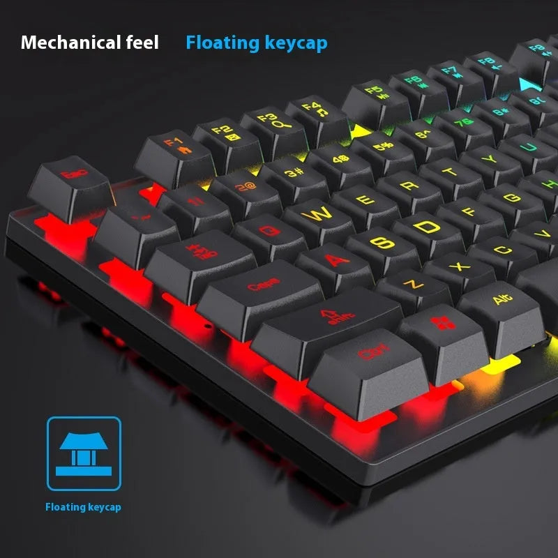 Black 104-key backlit gaming keyboard and mouse with compact 37.5cm width design