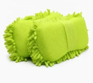 Silver green chenille microfiber car wash sponge measuring 14 by 25 centimetres