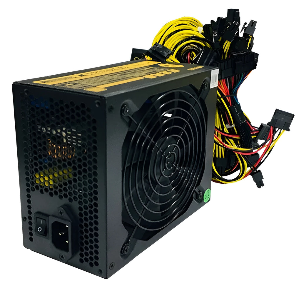 Black ATX server power supply unit with multiple cable connectors for high-wattage computing systems
