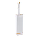 Blue green and white double-sided pet hair remover brush with a storage compartment base.