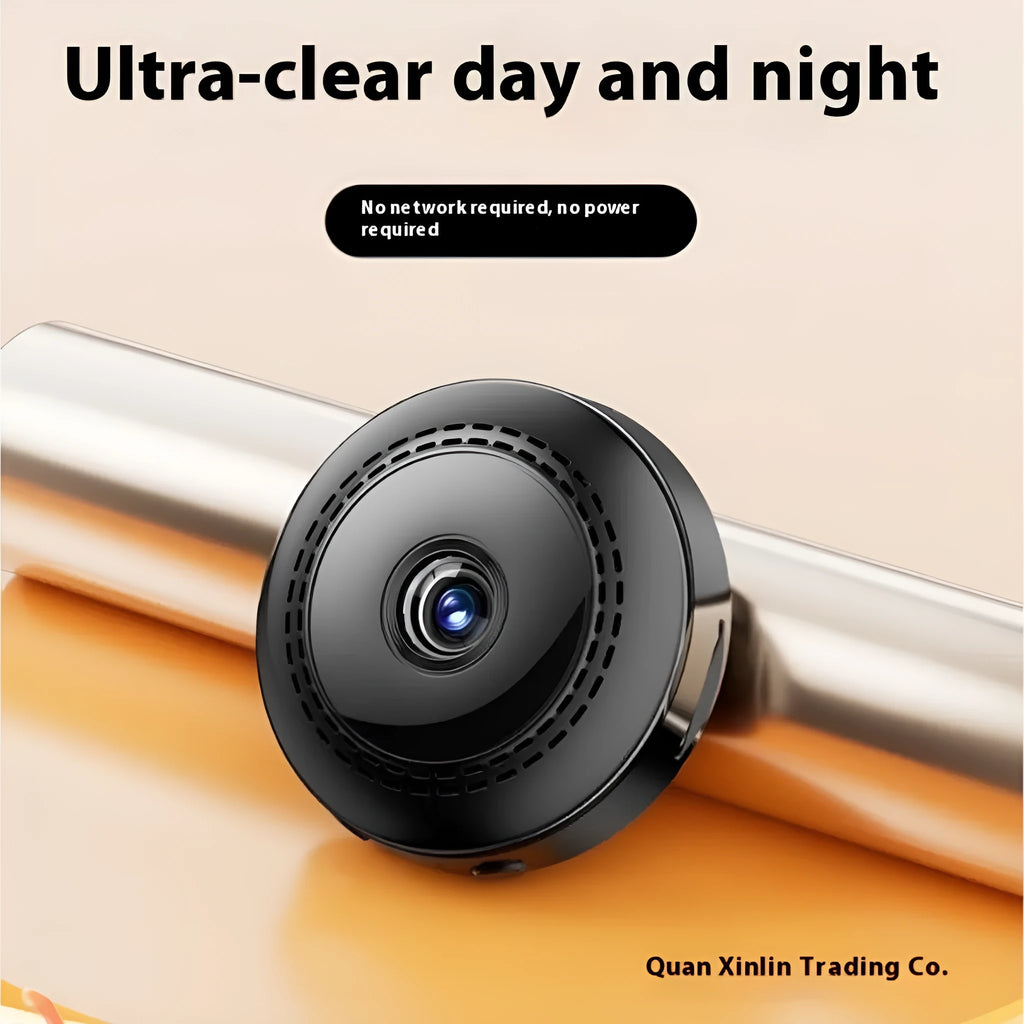 Wireless WiFi security monitor with 360-degree rotation showing black circular design