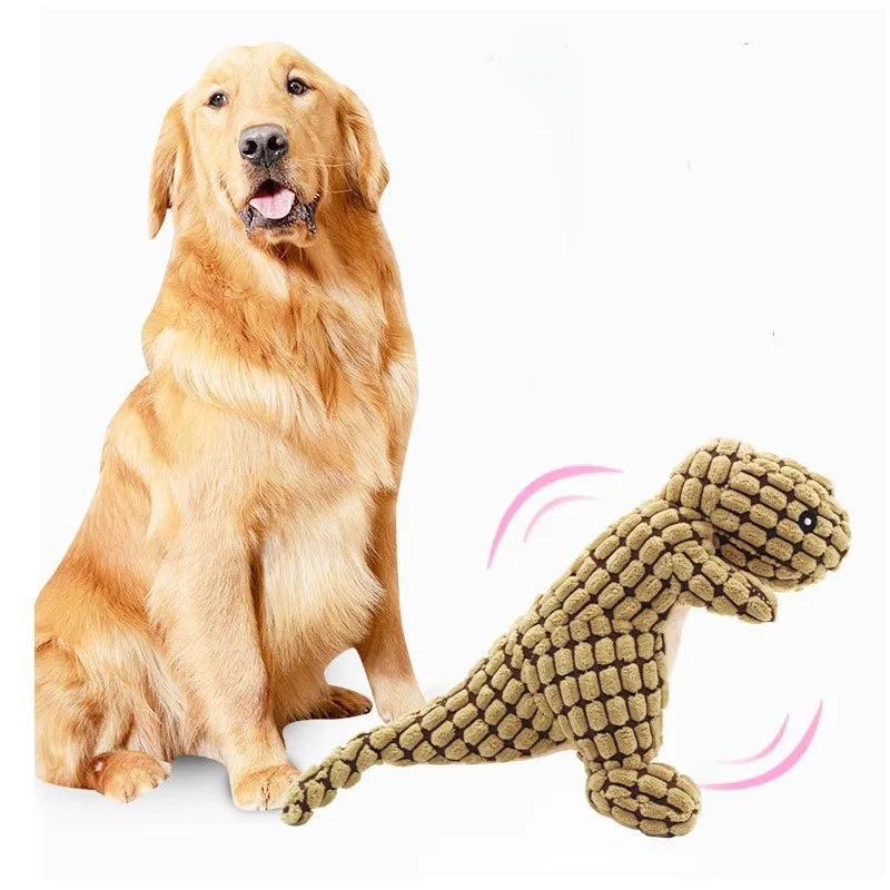 Grey, green, or orange coloured chew-resistant dog toy that produces sound.