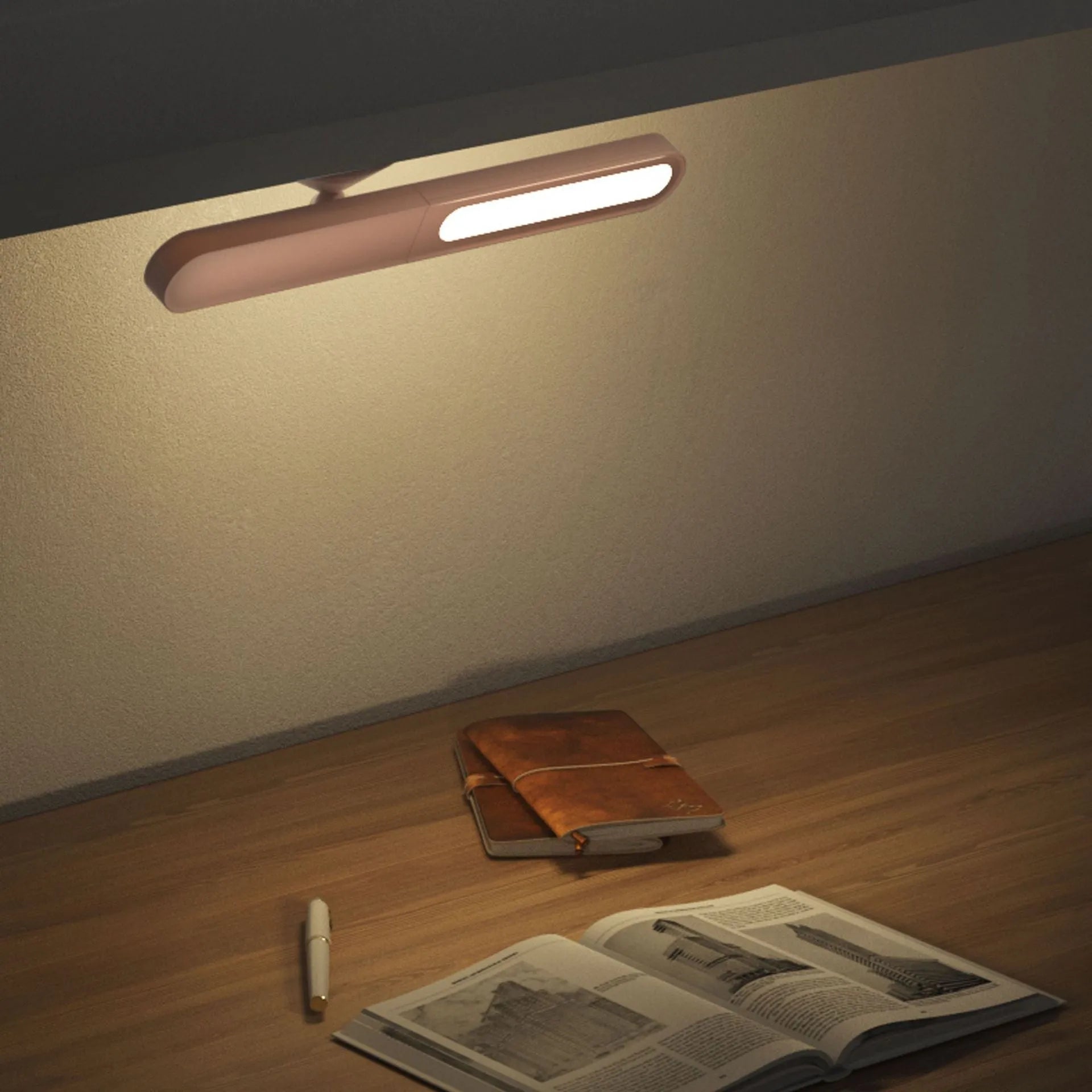 Geometric magnetic suction desk lamp with USB connection and touch controls in white colour