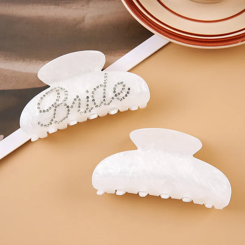 10cm pink and white acrylic hair clip with multi-diamond shower design and double-sided drilling