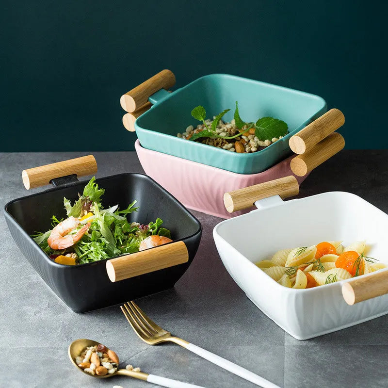 Porcelain bowl with lid in irregular shape design available in multiple colours