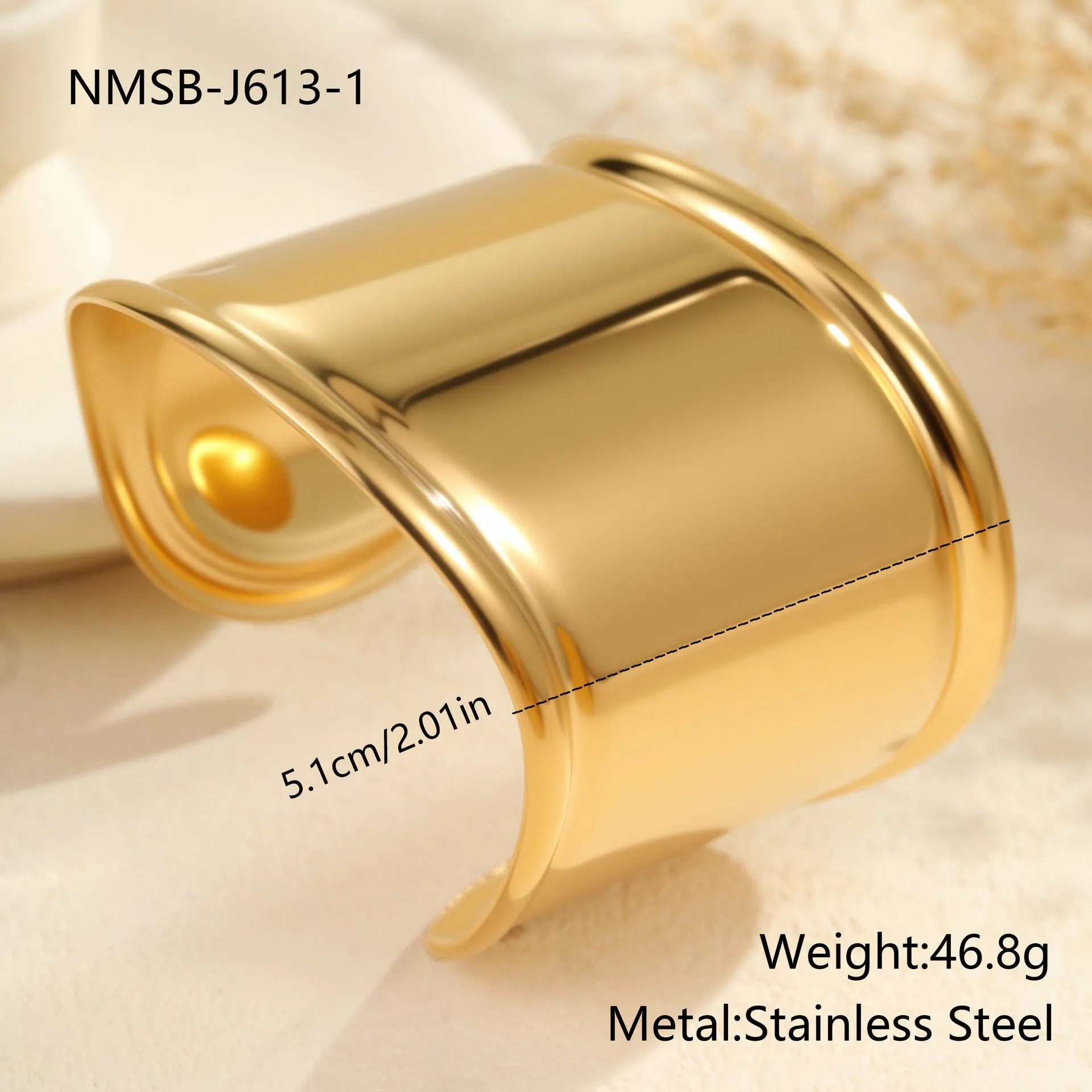 Women's stainless steel bracelet with geometric wave design and gold plating