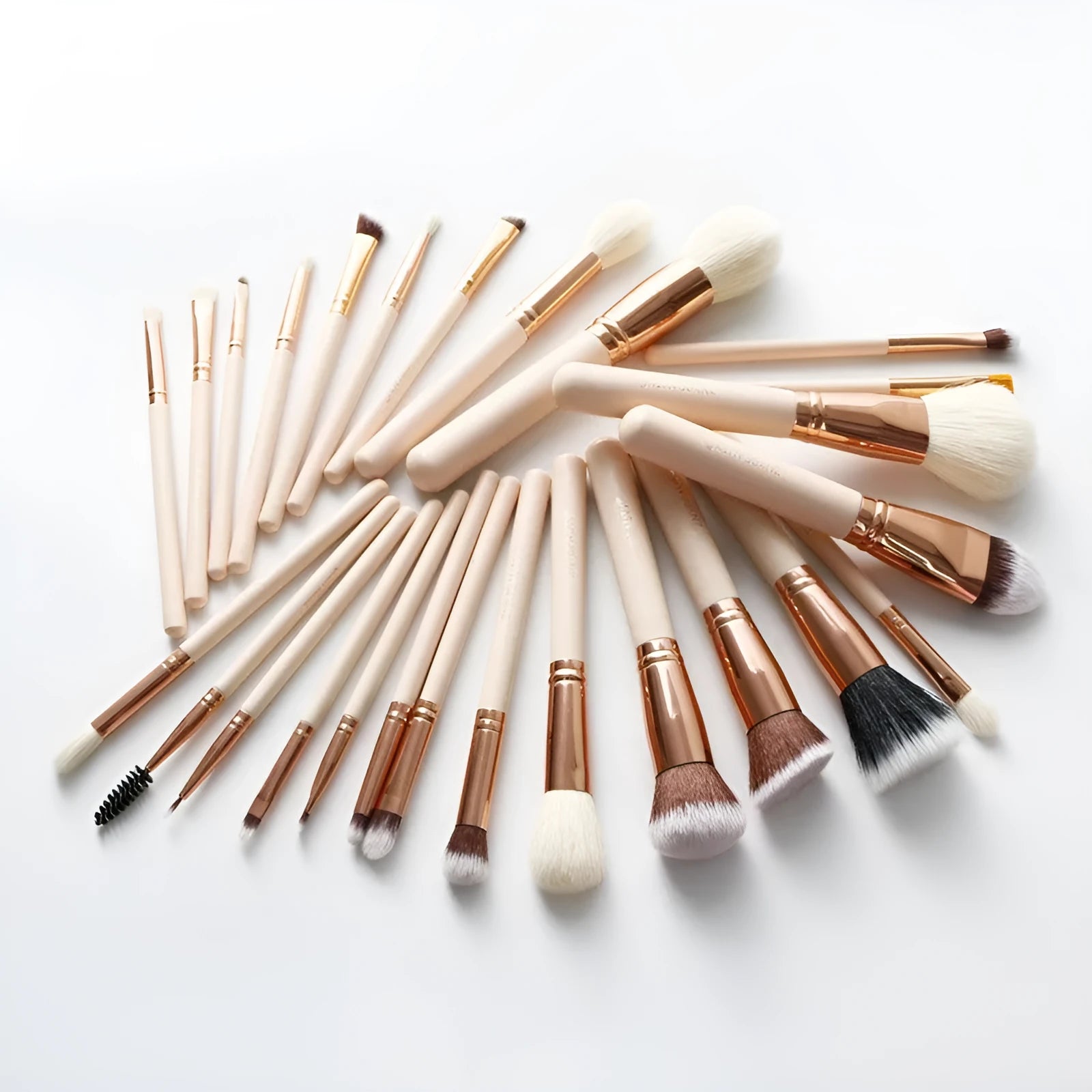 26 pink makeup brushes with wooden handles in a pink PU carry case