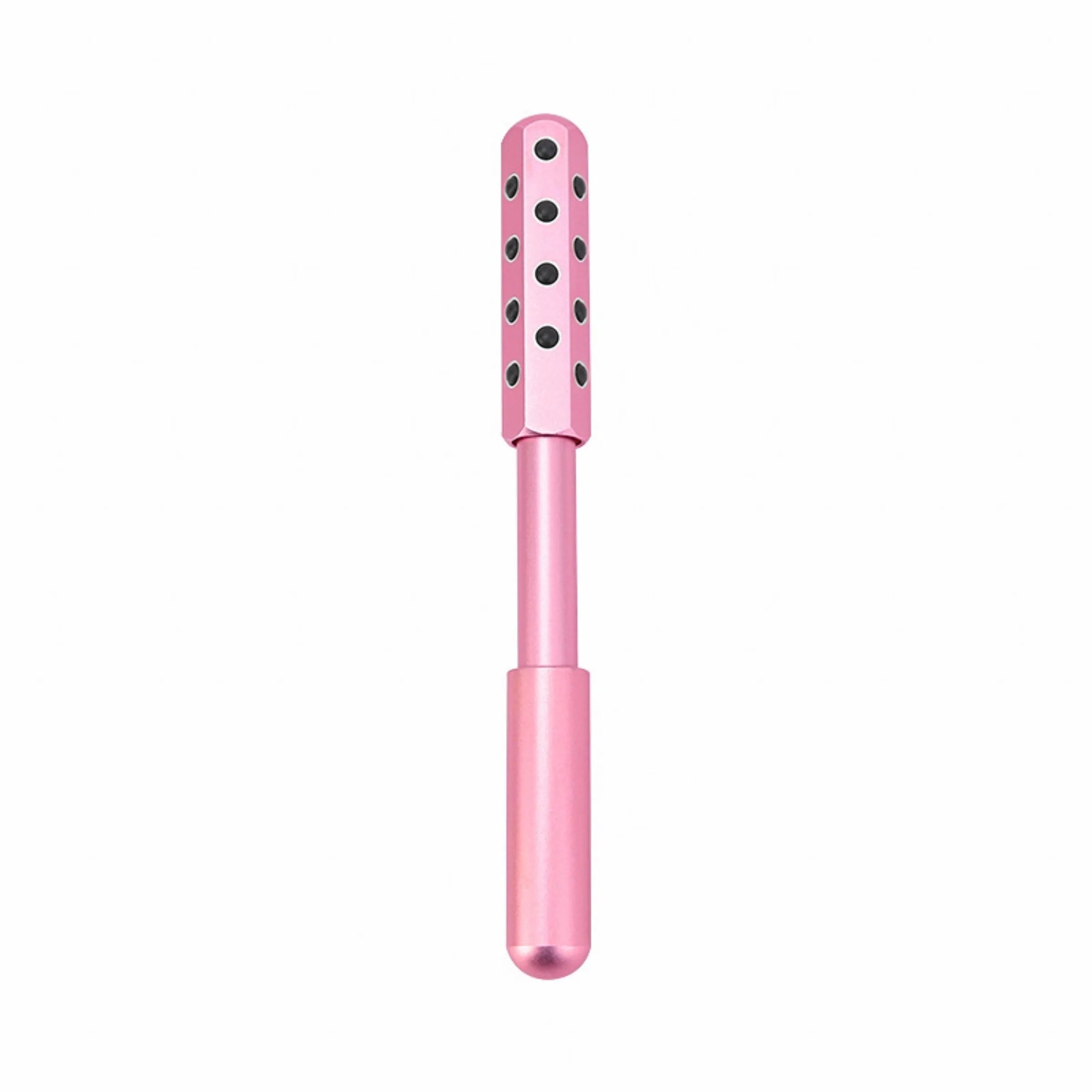 Purple handheld facial massage roller with textured surface on a white background.