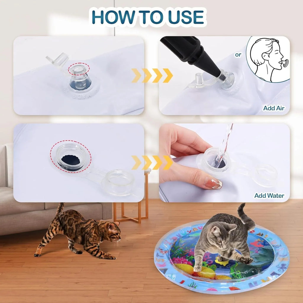 Thickened PVC water sensory playmat for cats with ocean fish theme and floating toys
