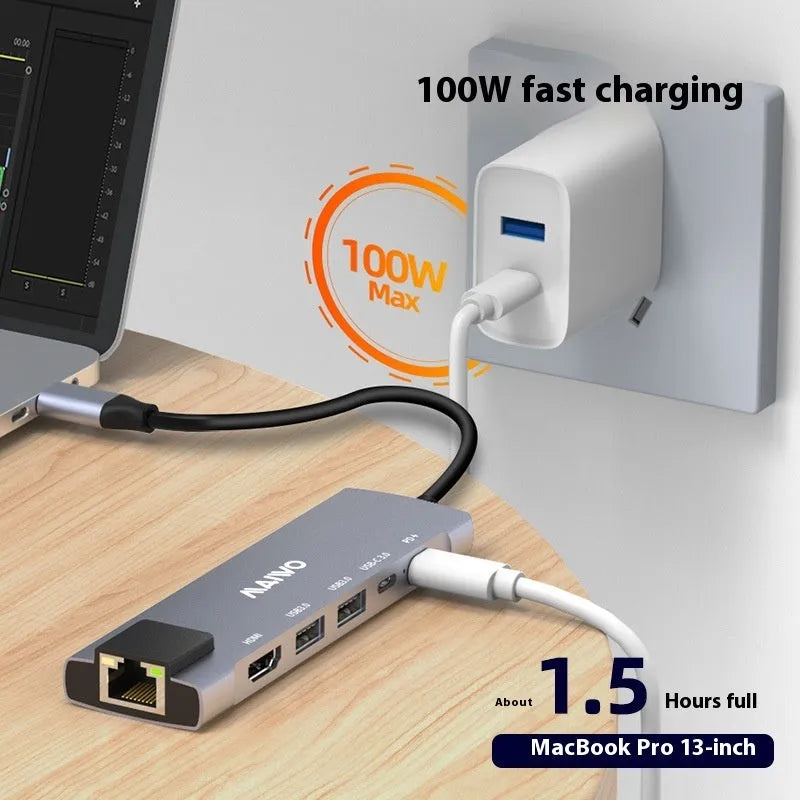 Steam Deck six-in-one docking station with HDMI, Ethernet, and USB ports