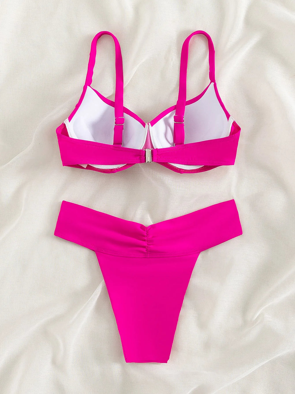 Solid colour bikini swimsuit in briefs style on a mannequin, showing separate bra and panties.
