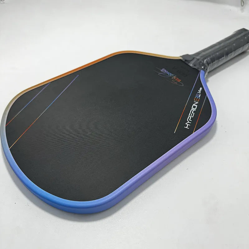 Aurora Multicolor Hyperion 3s pickleball racket with matte carbon fiber finish showing its dimensions.