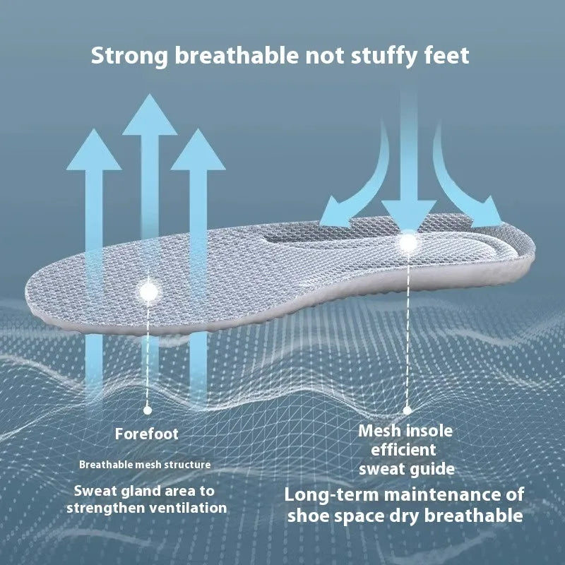 A pair of breathable grey PU foam sports insoles on a white background, shown with scissors to indicate their cut-to-fit feature.