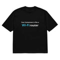 Black men's loose-fit T-shirt featuring a large 3D digital printed cartoon pattern on the front.