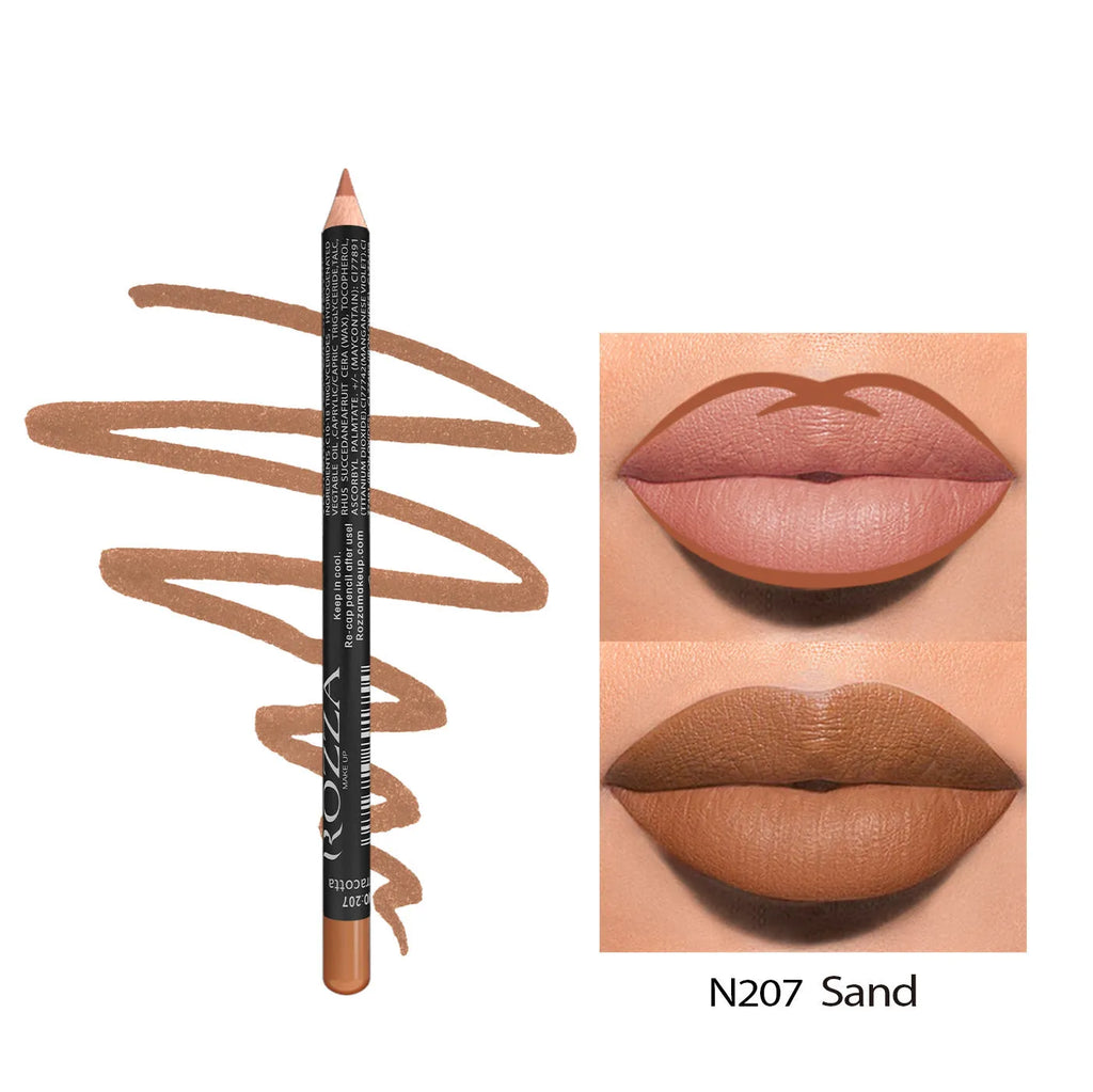 Matte lip wood liner pencil in natural shades with water-resistant 24-hour formula