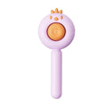 Self-cleaning pet grooming brush with stainless steel bristles in purple, white, or yellow