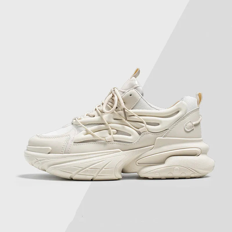 Men's low-top sneaker in beige with mesh upper, PU leather details, and rubber sole