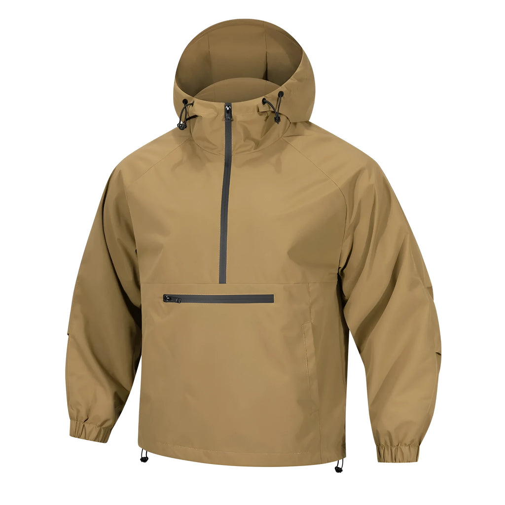 Men's Korean-style loose corduroy hooded jacket with half-zip closure in light gray colour