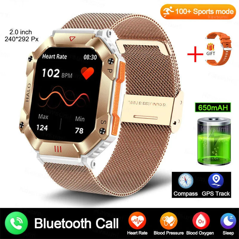 Android GPS fitness women's smart watch with black strap and waterproof display showing time and health metrics