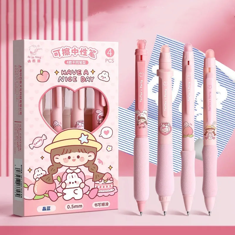 Cartoon-themed erasable gel pen with 0.5mm tip and friction eraser in various designs
