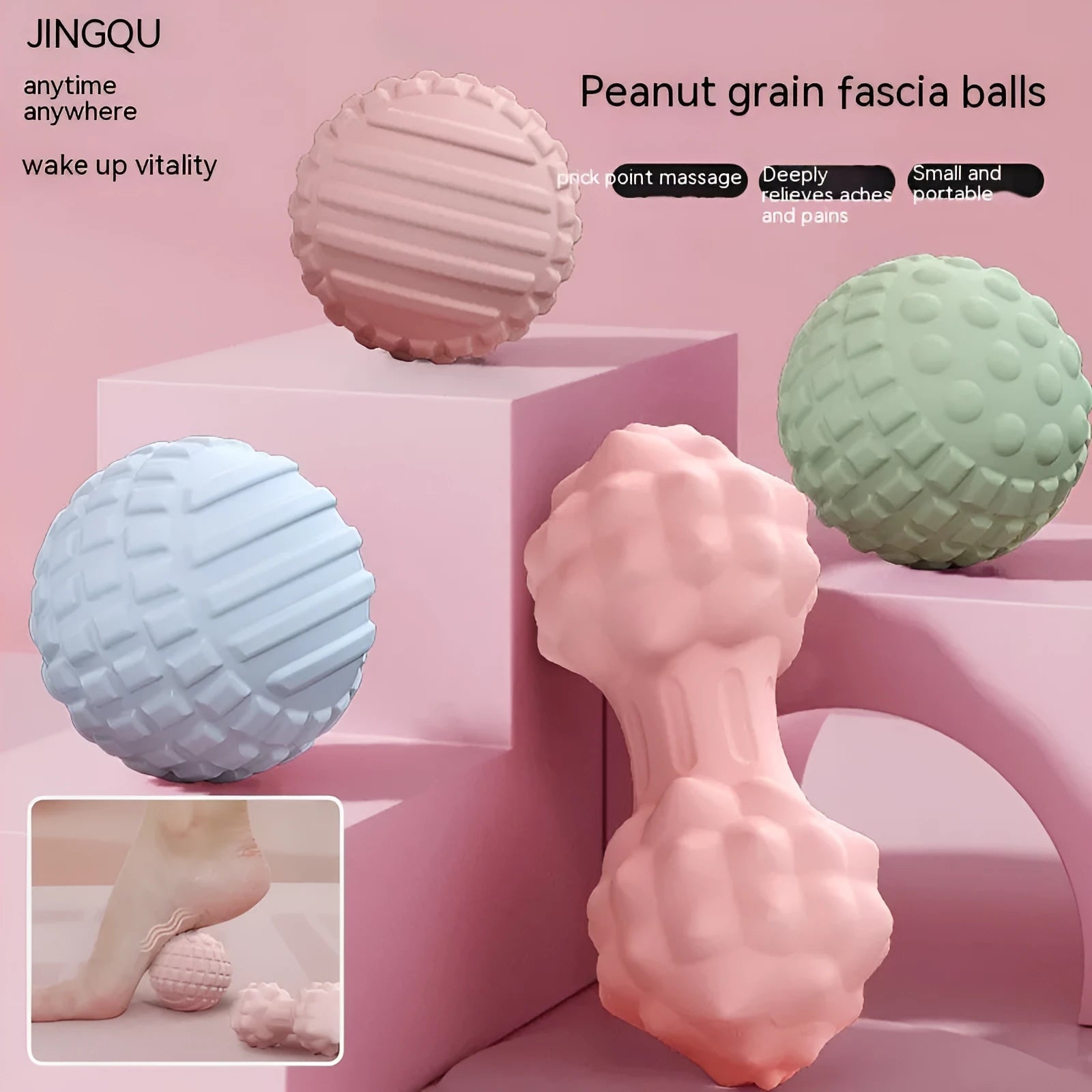 Blue TPR foot massage ball with 6cm diameter on a plain background