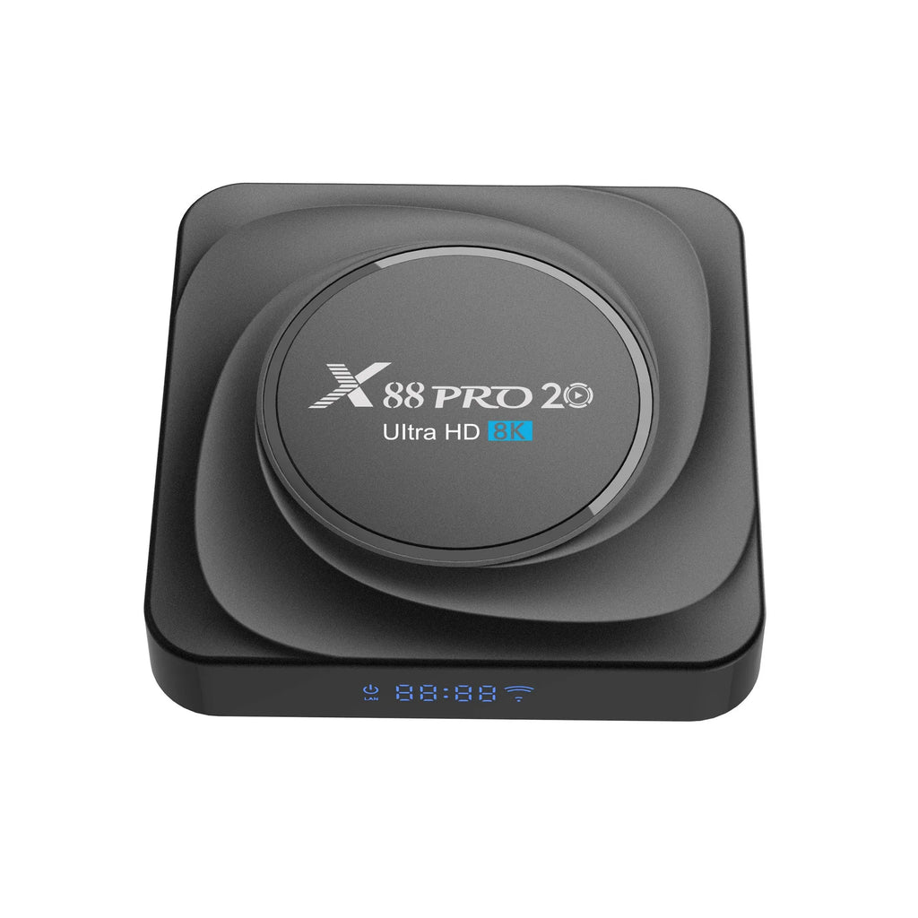 Android 11.0 dual-band WiFi television set-top box with HDMI port and compact 100mm square design