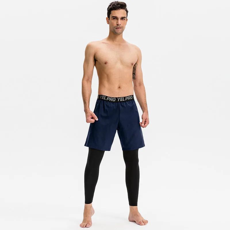 Men's grey quick-drying elastic tight sports pants for fitness and running