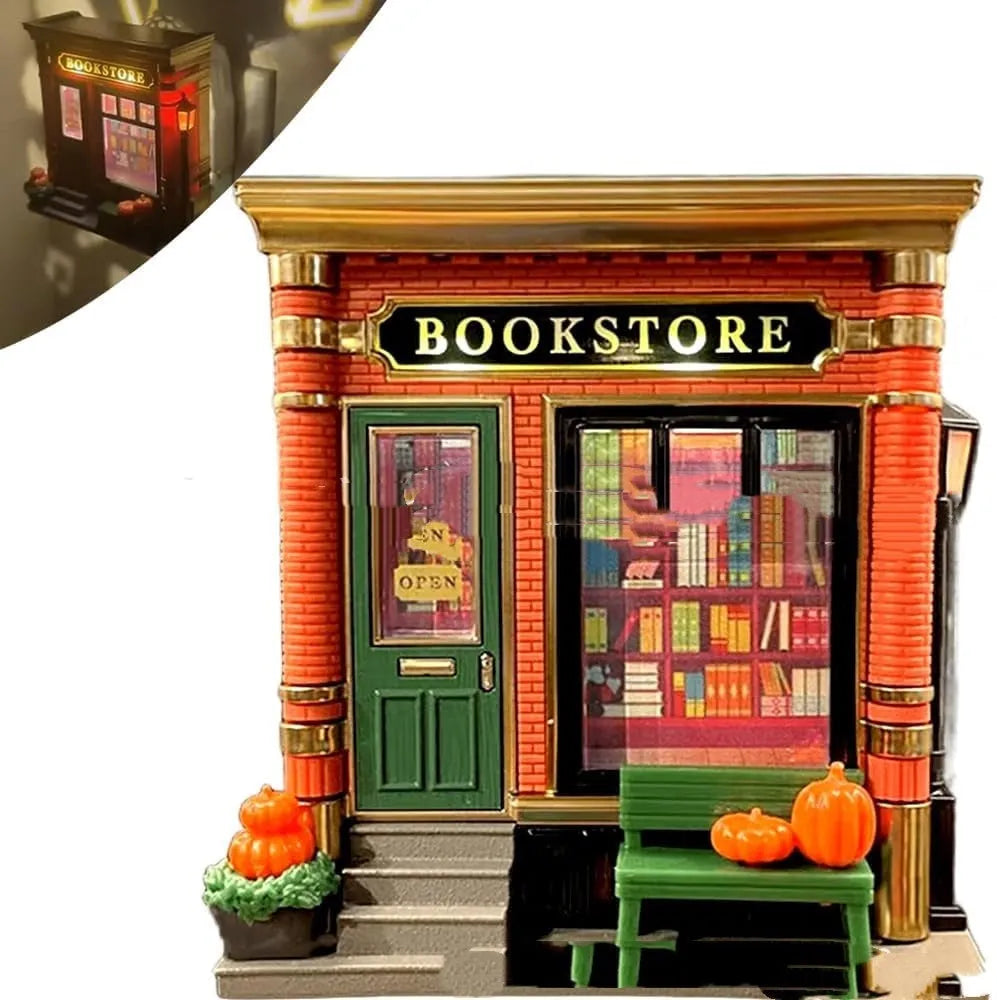 Resin cartoon Christmas house night lamp ornament with small decorative light