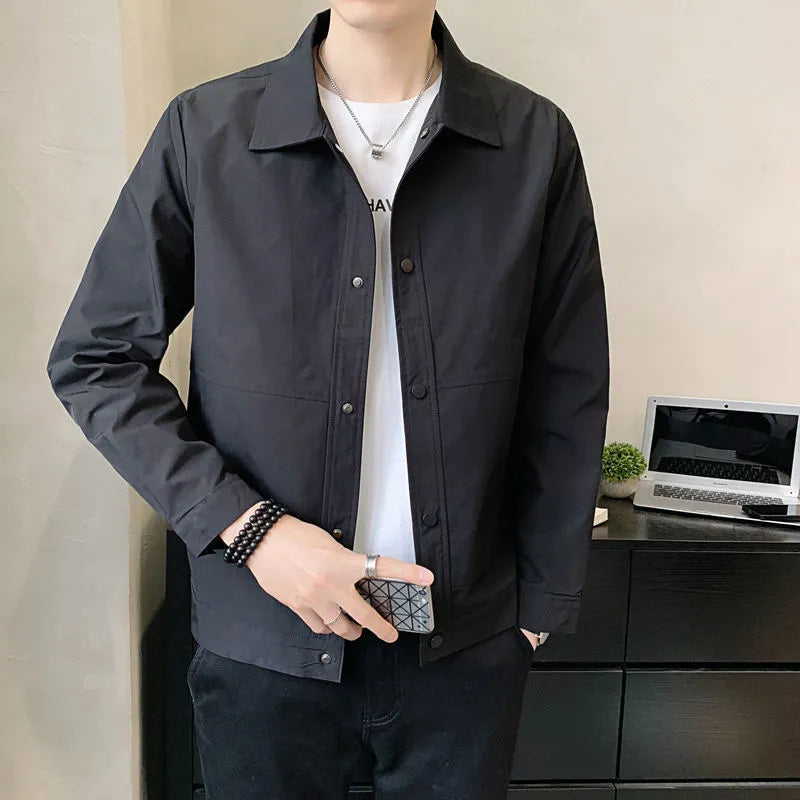 Men's thin single-layer Korean style jacket in polyester, shown in light gray colour.