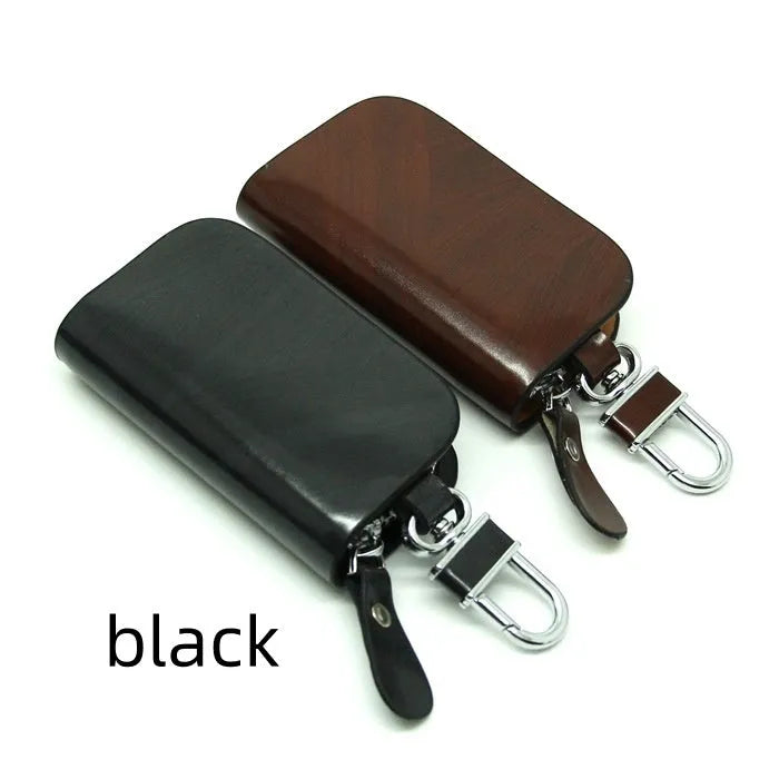 Genuine leather car key case with zipper closure in black or brown colour