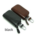 Genuine leather car key case with zipper closure in black or brown colour