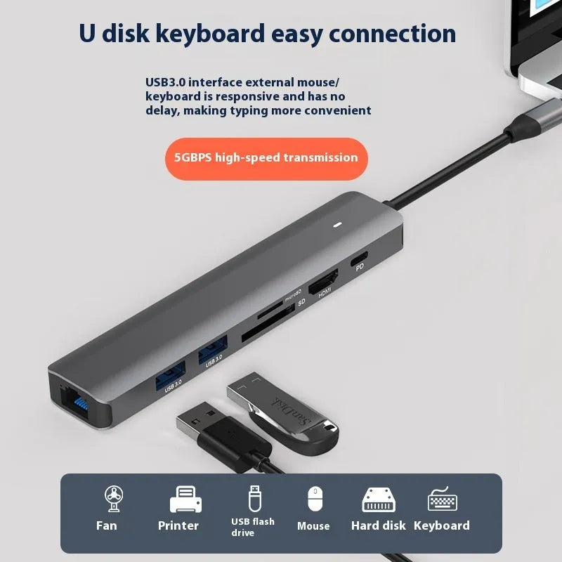 LQT-LH07 USB C 7-in-1 hub with HDMI, USB 3.0, SD card reader and Power Delivery charging port