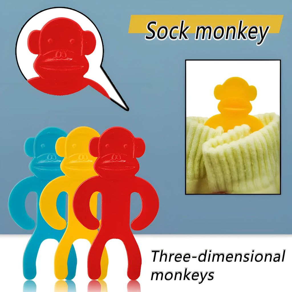 Plastic socks storage clips in blue, yellow, and red colours for keeping pairs together during machine washing