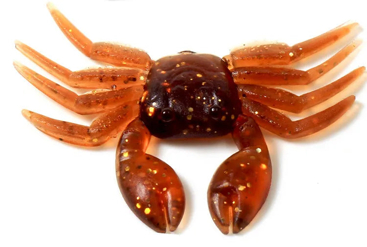 PVC soft plastic crab fishing lure in red and brown colours, measuring 8cm in length.
