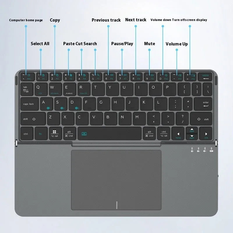 Grey wireless Bluetooth folding keyboard compatible with mobile phones and tablets