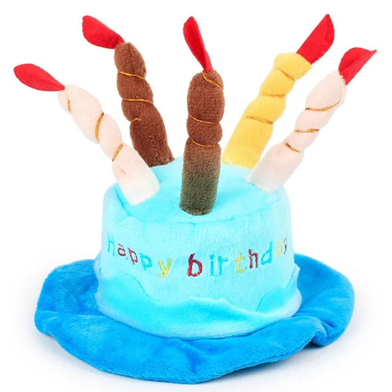 Blue and pink dog birthday hats for toy dog celebrations, showing 21cm wide decorative accessory