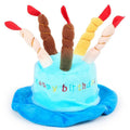 Blue and pink dog birthday hats for toy dog celebrations, showing 21cm wide decorative accessory