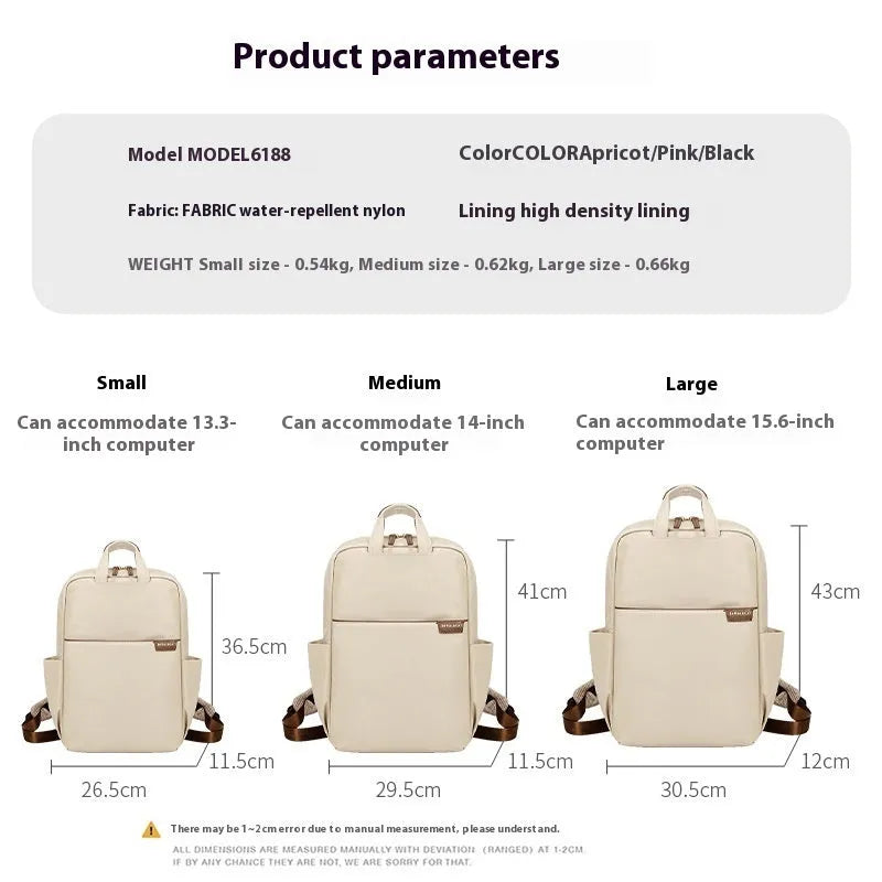 Women's canvas travel backpack in apricot colour showing external sandwich pockets and urban simplicity style.