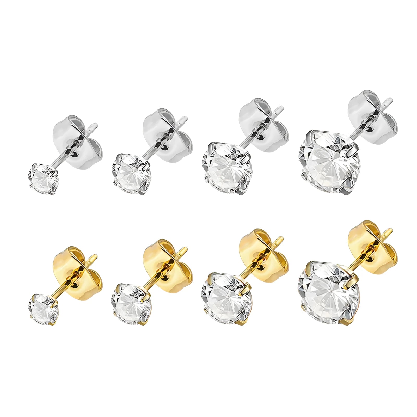 Titanium steel geometric square stud earrings with zircon detail in gold and steel colour options