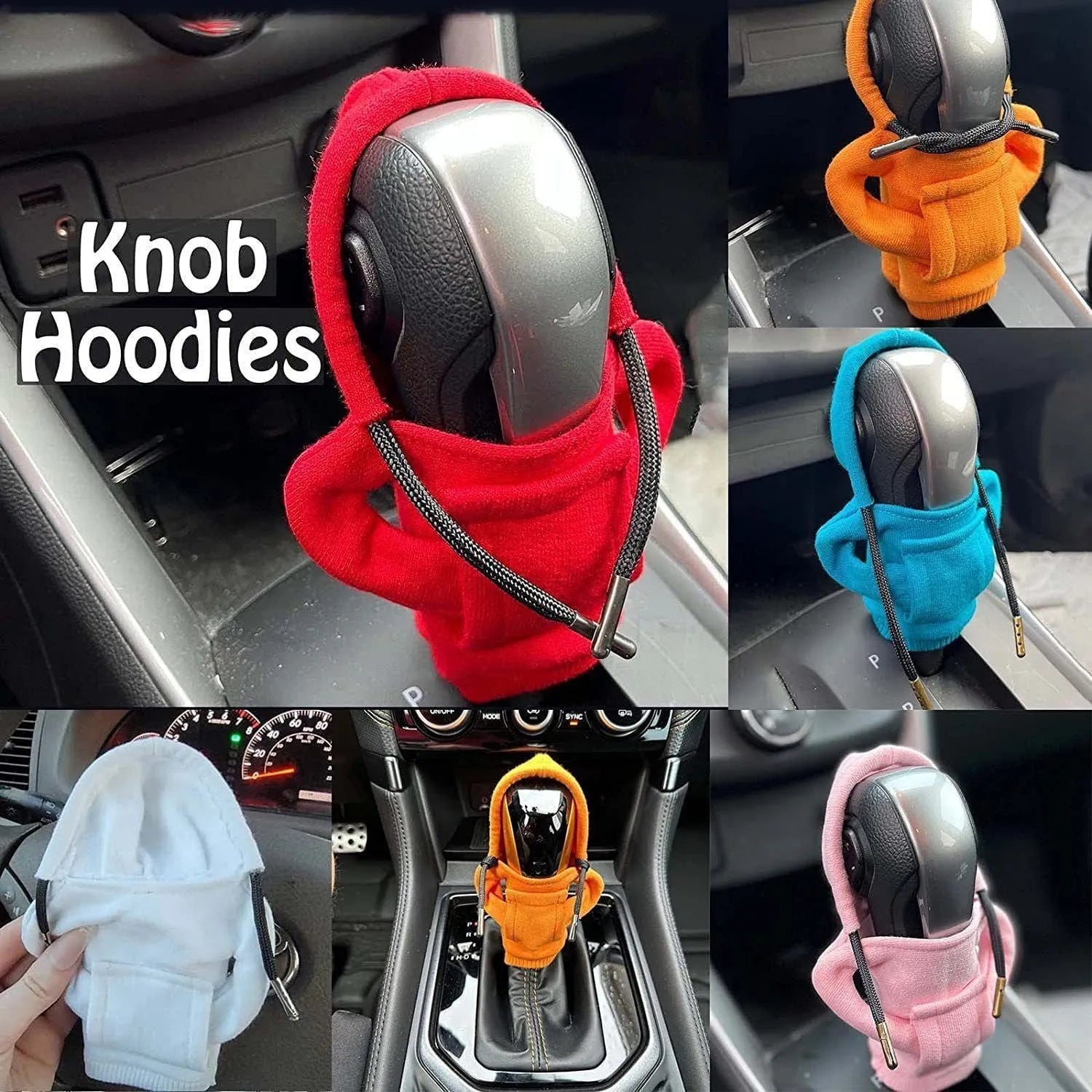 Cloth gear shift knob hoodie cover measuring 13cm by 8cm for car interior protection.