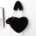 Plush heart-shaped women's handbag with removable shoulder strap in multiple colour options
