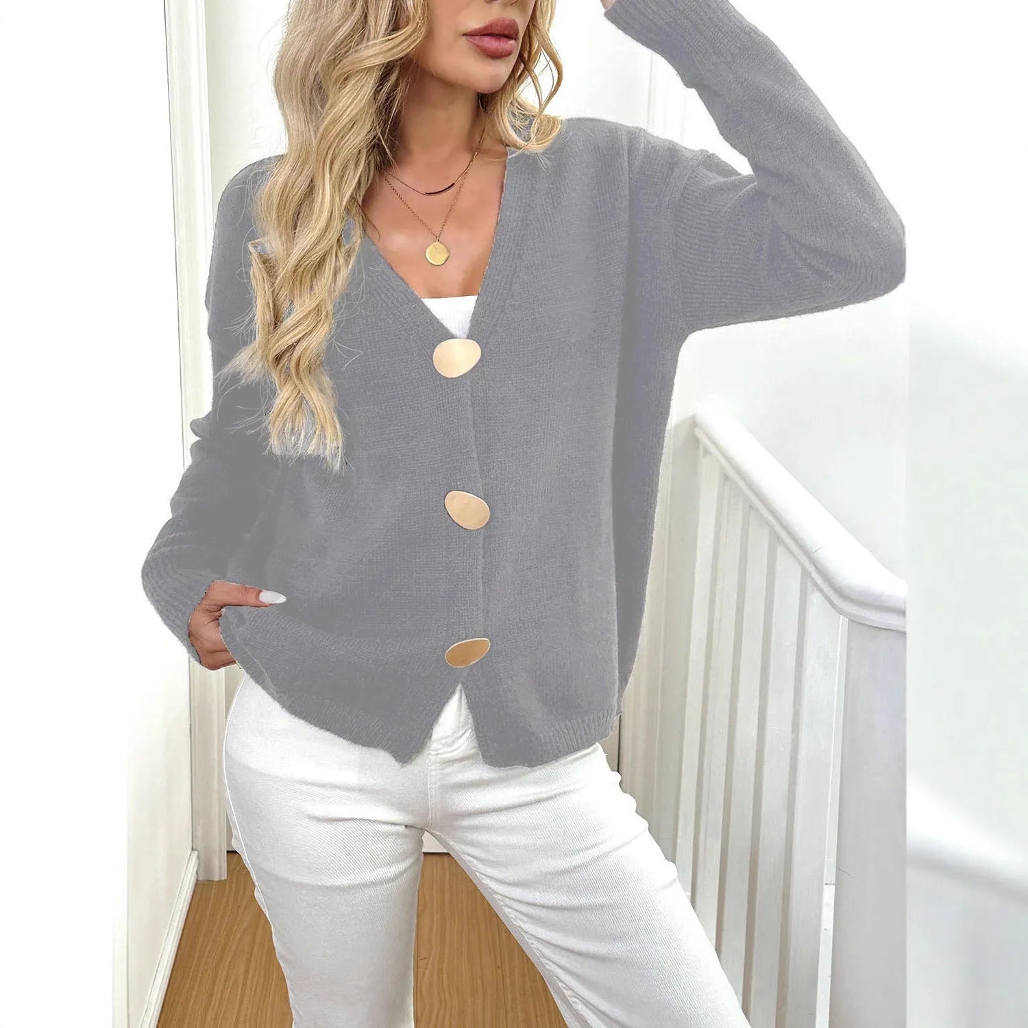 Women's deer plush sweater coat with princess sleeves in street hipster style, available in black or grey