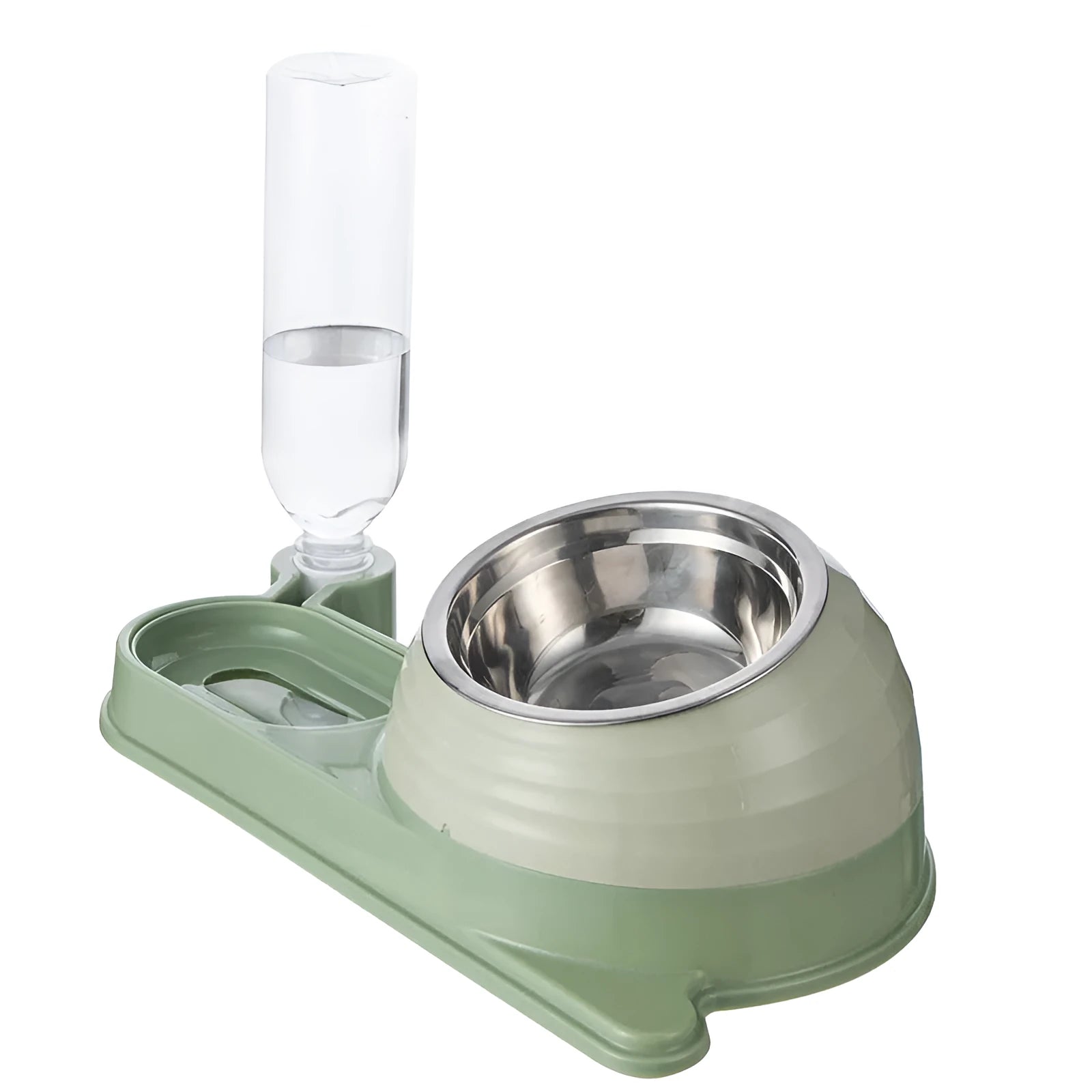Raised cat food bowl with automatic water dispenser in brown colour
