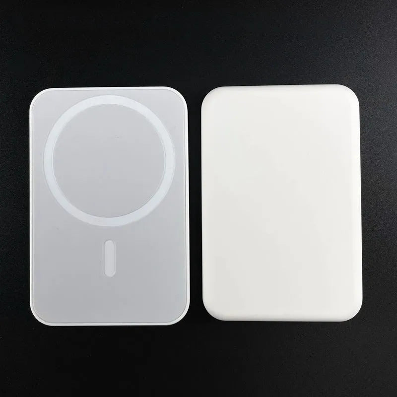 White magnetic wireless charger power bank with 5000mAh capacity showing compact PVC design