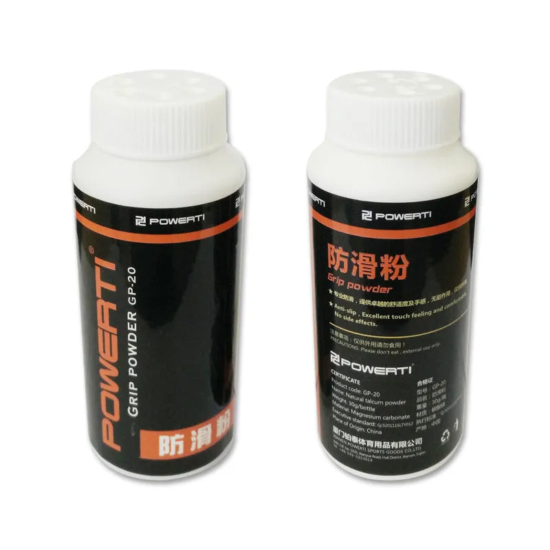 White magnesium carbonate sports anti-slip powder in a container for badminton and gym use.